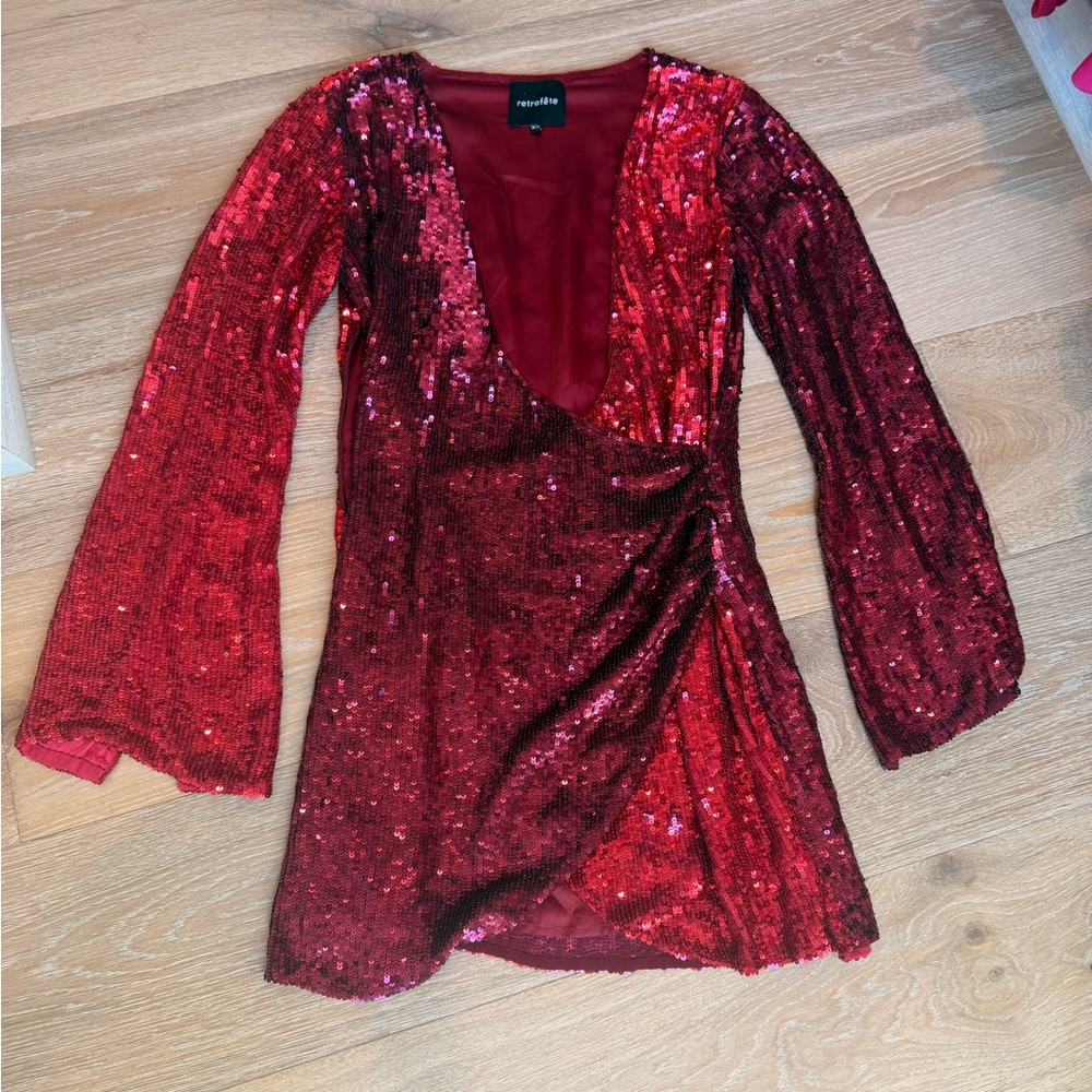 Retrofete Red Sequin Mini Dress